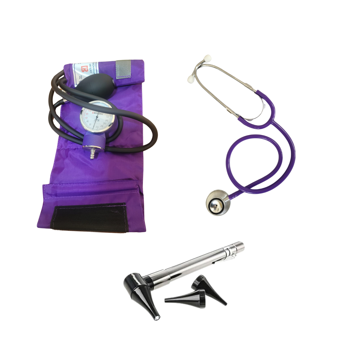 Pack Bokang Aneroide Y Otoscopio Linterna Doble Morado