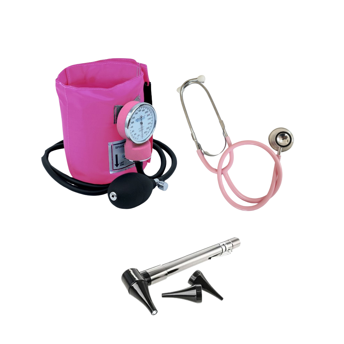 Pack Bokang Aneroide Y Otoscopio Linterna Doble Rosado
